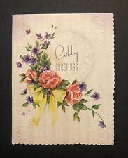 Vintage Happy Birthday Greeting Card Paper Collectible Flower Bouquet BB picture