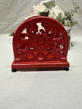Red Enamel Cast Iron Napkin Holder Kitchen Heavy Solid Footed Very Nice picture