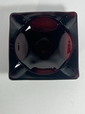Vintage Ruby Red Ashtray Square 4 Slot 3 1/2