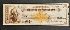 1877 GROCERS AND PRODUCERS BANK PROVIDENCE RI  $96.77 CHECK WVIGNETTE d3959qsc2 picture