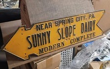 Vintage 1950-60s Sunny Slope Dairy Embossed Metal Tin Arrow Sign Spring City PA picture