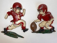 Vtg Sexton 1976 Cast Metal Football Players Wall Plaques Sports Decor Set of 2 picture