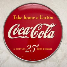 Antique Coca Cola “Take Home A Carton” Metal Double Sided Sign US MADE picture