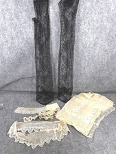 antique lace remnants cotton black white Chantilly lot yds original early 19thc  picture