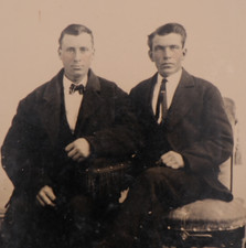 Antique CDV 6th Plate Tintype of 2 Handsome Young Men in Formal Wear #1453 picture