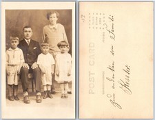 Vintage RPPC Family Portrait Photo Postcard Man Woman 3 Children Hessler picture