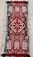 Vtg Colonial Americana Style Jacquard Woven Table Runner USA Folk Art Primitive picture