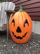 Blow Mold Halloween Pumpkin Light Up USA Made Union Featherstone 22” LED Bright picture