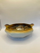 Nippon Octagonal Nut Bowl Handpainted Gold Trim with Handles 7 Inches picture