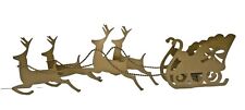 Brass Colored Christmas Reindeer & Sleigh Tabletop Mantle Candle Holder Display  picture