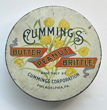 Rare Antique Cummings Butter Peanut Brittle Advertising Tin Lithographed 1 Lb PA picture
