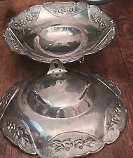 Vintage Godinger Silver Art Co Decorative Floral Design Footed Bowl Set Of 2  picture