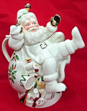 1999 Lenox Holiday Santa Skates To A New Millennium Vtg Porcelain Teapot w/Box picture