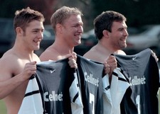 England's David Reece Neil Back Jason Leonard during training at B- Old Photo picture
