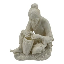 Vintage Ardalt Lenwile China Japan Older Woman Weaving Basket Figurine White picture