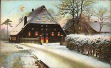 Snow-Covered COTTAGES On Beautiful HOLD-TO-LIGHT HTL Vintage CHRISTMAS Postcard picture