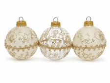 3 Vintage Krebs Germany Christmas Ornaments Glass intricate gold glitter floral  picture