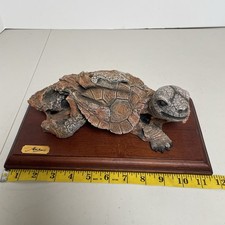 Vintage Marka Gallery Turtle Sculpture Wildlife, Tabletop Resin Wood Base 11.5