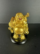 Lucky Golden Laughing Buddha Statue For Wealth Health Money Good Luck & Happines picture