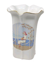 VTG Bone China Art Deco Vase Pastel Lady French Riviera Bistro White Ruffled 7