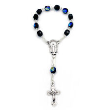 One Decade Rosary Miraculous Medal Black Crystal Beads picture