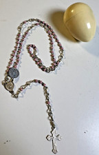 Antique Italian Miniature Pink Glass Child Girls Rosary Necklace w Egg Case picture