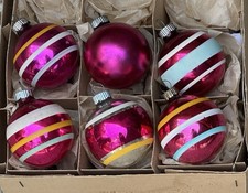 VTG Shiny Brite Made In US Of A Stripes Glass Christmas Ornaments picture