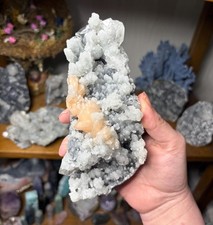 Apophyllite on Grey Chalcedony with Stilbite | Indian Zeolite Mineral Specimen picture