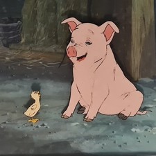 Charlotte's web production cel WILBUR & JEFFREY with background 1973 -SOME PIG picture