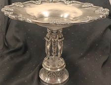 Silver Plated Neoclassical Caryatid & Filigree Centerpiece Compote Tazza Vintage picture