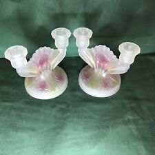 Vintage Jeanette Glass Double Iris And Herringbone Frosted Candle Holder picture