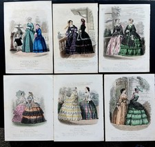 6 French fashion engraving, Le Moniteur de la Mode and Petit Courrier des Dames, picture