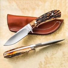 Custom handmade D2 steel Skinner knife with leather sheath ,Stag horn handle US picture