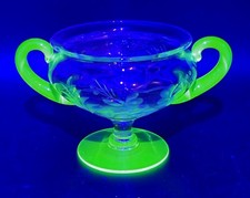 Vintage TIFFIN Clear & Green Uranium Vaseline Etched Glass Superb Sugar Bowl  picture
