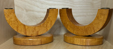 Vintage Pair Wooden Double Candle Holder MCM Retro Modern U-Shaped Curly Maple? picture