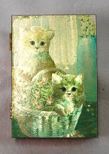 Vtge 1970s Cedar Trinket Jewelry Box Ruane Manning Kitten Foil Art New Hampshire picture