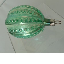 Vintage Teal Green Mercury Glass Ribbed Beaded Christmas Ornament Mica Glitter picture