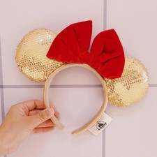 Disney Parks Gold Red Bow Minnie Mouse Sequins Headband Christmas Gift Ears picture