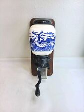 Vintage Blue & White Delft Dutch Windmill Wall Mount Coffee Spice Grinder. picture