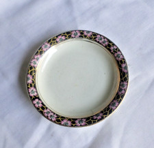 Vintage J & G Meakin Butter Pat Black with Pink Flowers ENGLAND picture