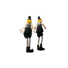 ⁠Pair Vintage Halloween Pumpkin Head Shelf Sitters Plush Dangle Legs Top Hat picture