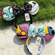2PCS Disney- Parks Nightmare Before Christmas Sally Jack Ear Minnie Headband NWT picture