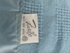 Vintage Faribo 100% Pure Wool Blanket Light Blue Satin Trim 78x86 NWOT USA picture