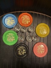 VTG MCM Las Vegas Roulette Plastic Coasters Multicolor Mini Shot Glass Set 60s picture