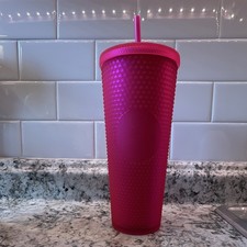 Starbucks Venti 24oz Neon Matte Pink Studded Tumbler picture