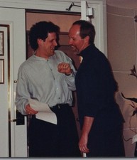 1990s Two Men Friends Laughing Talking Hotel Doorway Party Funny Moment picture
