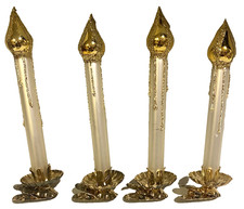 4-Vtg Inge-Glas Germany Blown Glass Mica Clip-On Candle Christmas Ornament Gold picture