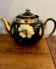 Vintage Alcock Lindley & Bloore ALB Brown Hand Painted Floral Teapot England picture