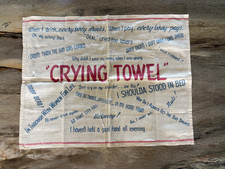 VINTAGE FUNNY SAYINGS CRYING TOWEL RED, WHITE AND BLUE picture