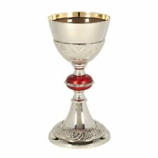 Grape Patterned 24kt Gold Nickel Plate Red Node Chalice and Paten Set, 9 3/4 In picture